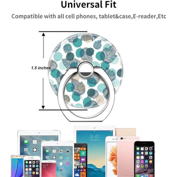 Printed Dot Green Leaf Art Phone Ring Grip Holder, Finger Ring Stand - Picture 6 of 7